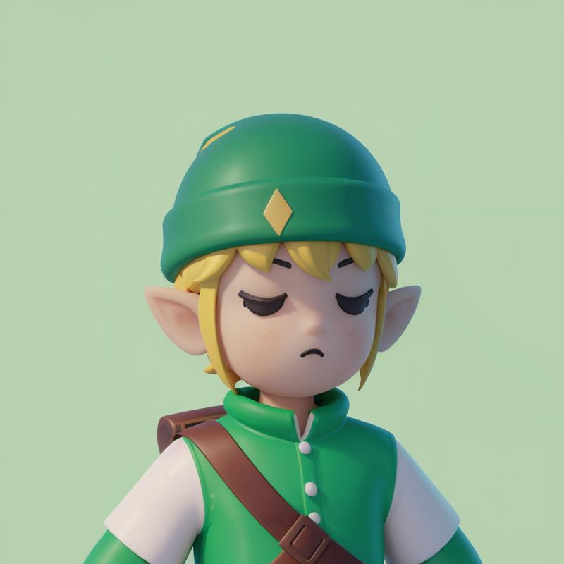 07383-981549947-3d, blender, tinycore, toycore, sculpture , 1boy, hat,upper_body, male_focus, pointy_ears, jitome, shield, green_headwear, tunic.png